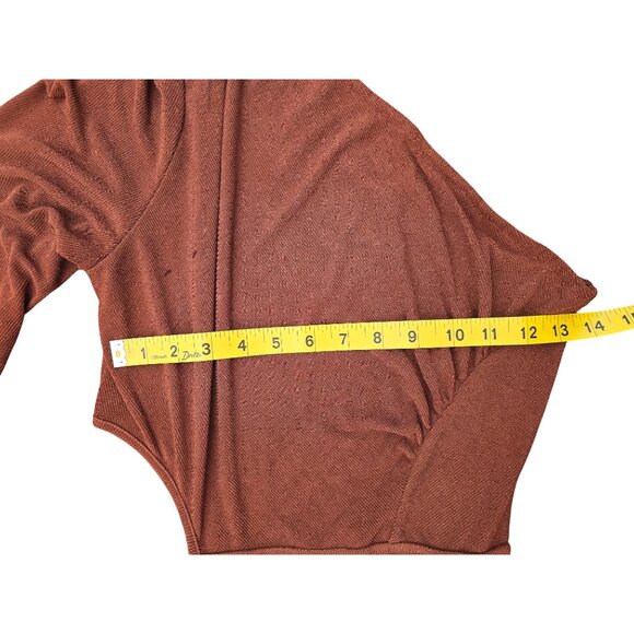 One-Shoulder Rust Brown Midi Dress With Puff Sleeve & Cut-Out Detail - Picture 3 of 6